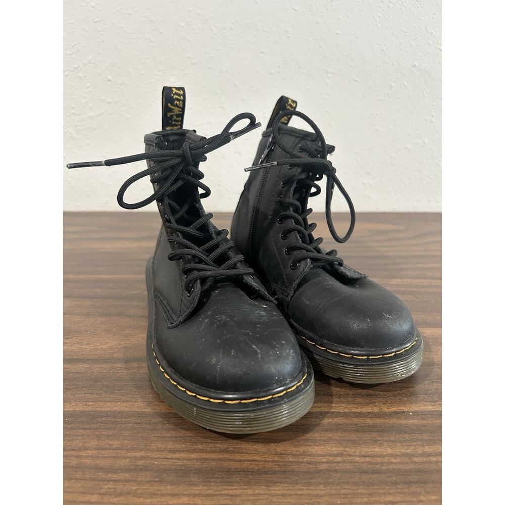 DR.MARTENS 1460 J Black Leather Lace Up Boots Kids Size US 13 UK 12 Zip Up Youth